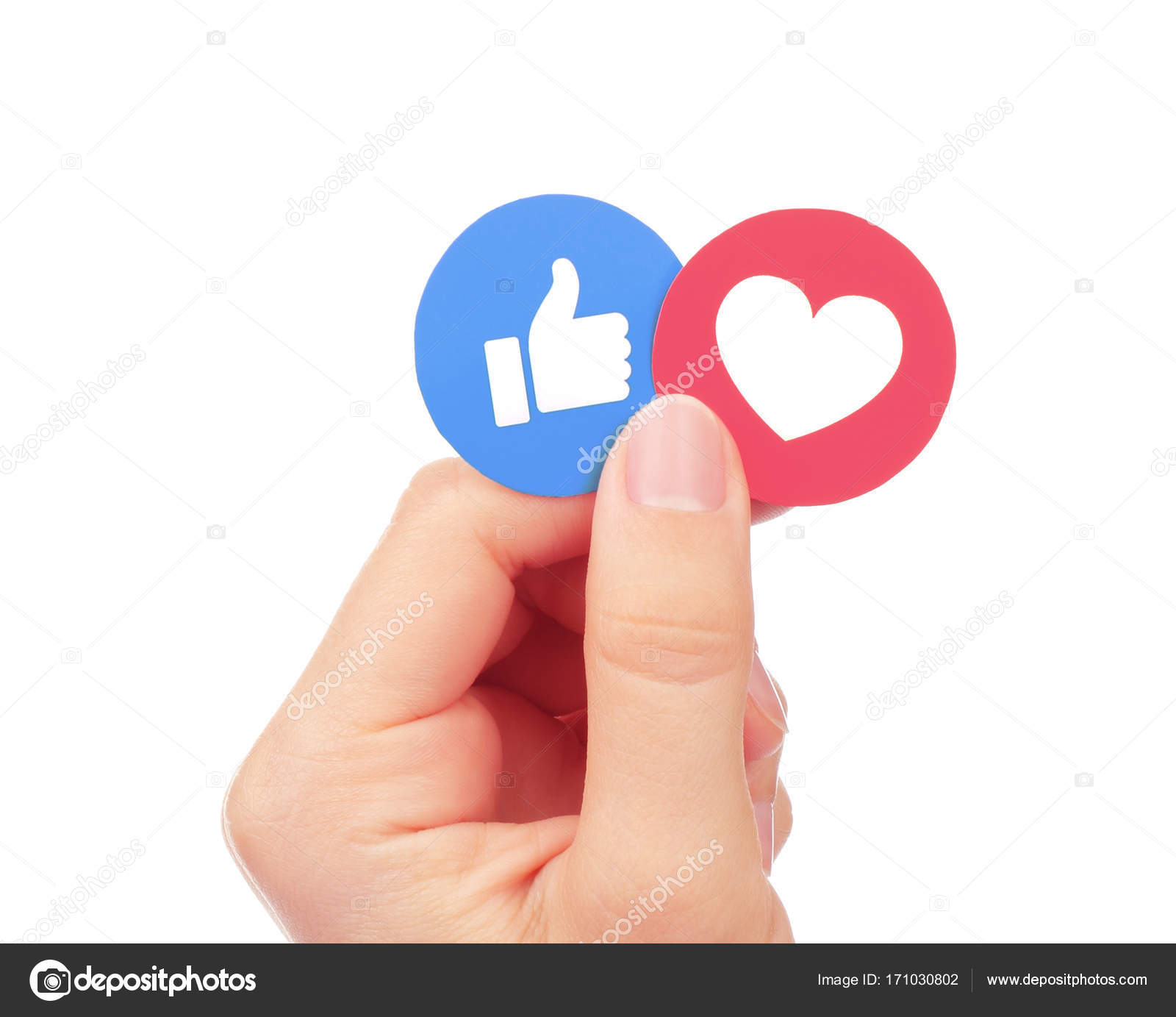 Hand holds Facebook Like and Love Empathetic Emoji Reactions – Stock ...