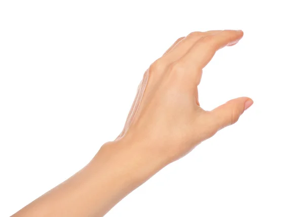 Mulher mão no fundo branco — Fotografia de Stock