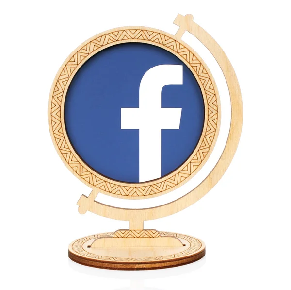 Facebook-Kreis-Ikone in Holzkugel platziert — Stockfoto
