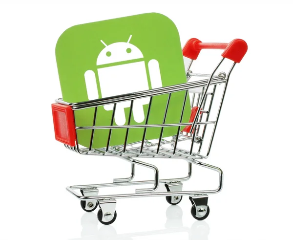 Android icon placed into shopping cart — Stock Photo, Image