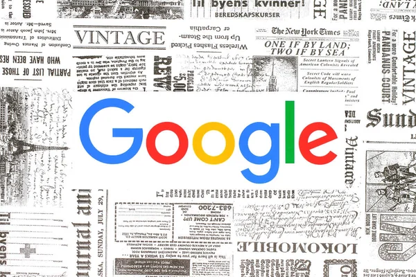 Google-logotypen på retro tidningen bakgrund — Stockfoto