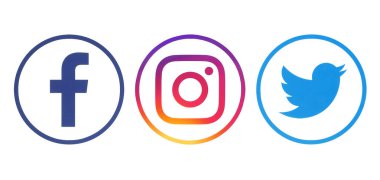 Kiev, Ukrayna - 23 Nisan 2018: beyaz kağıda basılmış Facebook, Twitter ve Instagram logolar 