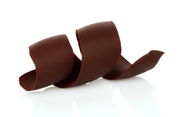 Čokoládové Hobliny Bílém Pozadí Detail — Stock fotografie
