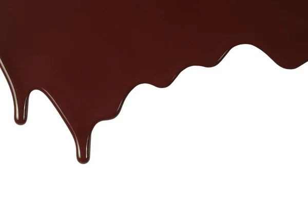 Smält Choklad Droppar Vit Bakgrund Närbild — Stockfoto