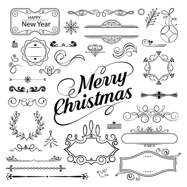 Set of Christmas ornamental filigree flourishes and thin divider — Stock Vector