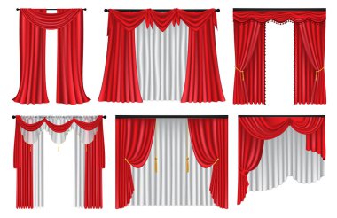 Kırmızı lüks perde ve beyaz arka plan üzerinde draperies