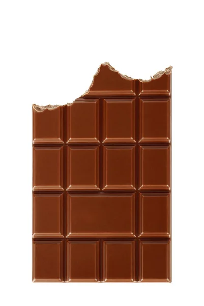 Mordida Barra Chocolate Leite Isolado Fundo Branco Close — Fotografia de Stock