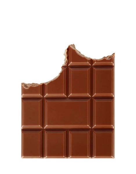 Mordida Barra Chocolate Leite Isolado Fundo Branco Close — Fotografia de Stock