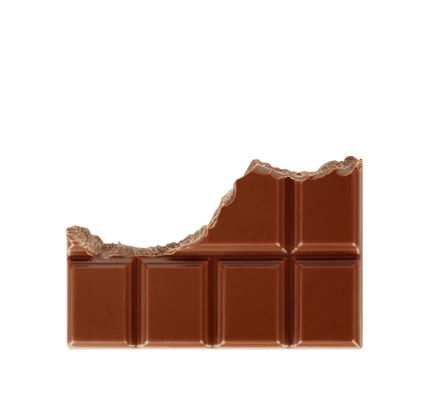 Barre Chocolat Lait Mordue Isolée Sur Fond Blanc Gros Plan — Photo