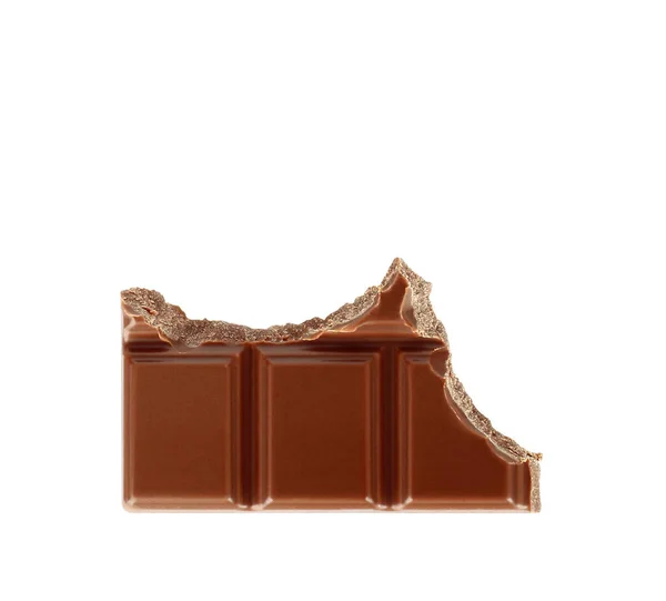 Barre Chocolat Lait Mordue Isolée Sur Fond Blanc Gros Plan — Photo