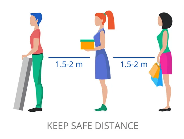 Mantenga Concepto Distancia Segura Ilustración Vectores Diseño Plano Moderno Para — Vector de stock