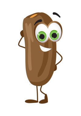 Gözlü komik randevu meyvesi. Çizgi film komik meyve karakterleri düz vektör çizimi