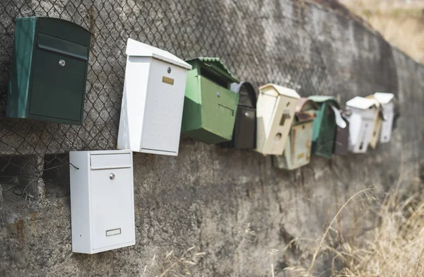 Various mailboxes. Different colors — Stock Photo, Image