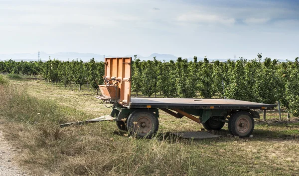 Traktor-Anhänger und Bäume — Stockfoto