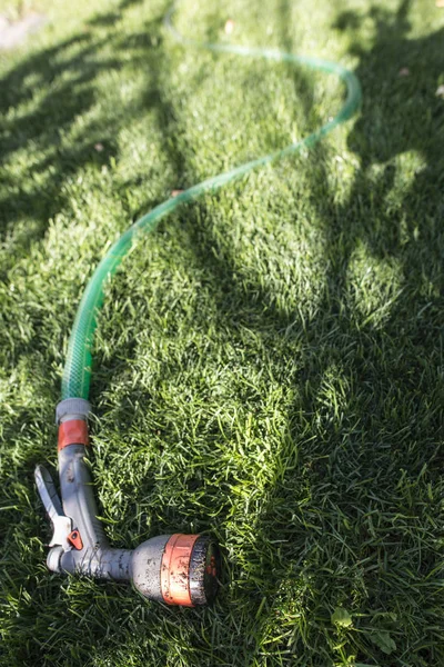 Tubo da giardino e spruzzatore — Foto Stock