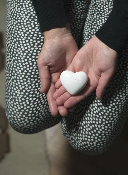 Woman hold in hands heart. — Stock Photo, Image