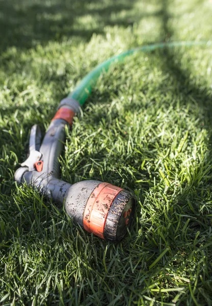 Tubo da giardino e spruzzatore — Foto Stock