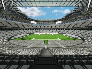 yuvarlak Amerikan Futbol Stadyumu yüz bin hayranları için beyaz koltuklar ile 3D render