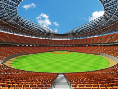 3D render turuncu koltuklar ve VIP kutuları Beyzbol Stadyumu