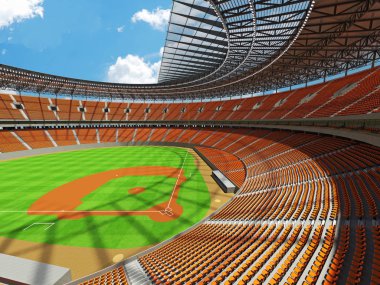 3D render turuncu koltuklar ve VIP kutuları Beyzbol Stadyumu
