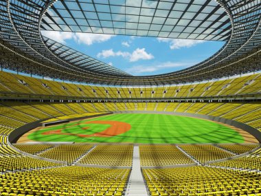 Beyzbol Stadyumu sarı koltuk ve VIP kutuları ile 3D render