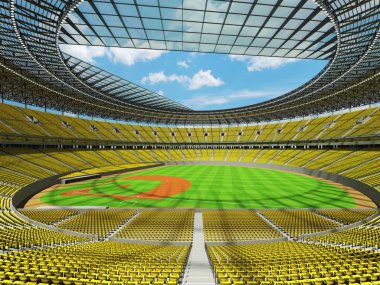 3D render of baseball stadium with yellow seats and VIP boxes clipart