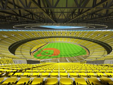 Beyzbol Stadyumu sarı koltuk ve VIP kutuları ile 3D render