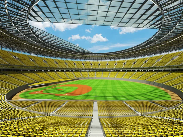 Beyzbol Stadyumu sarı koltuk ve VIP kutuları ile 3D render