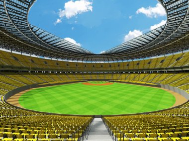 Beyzbol Stadyumu sarı koltuk ve VIP kutuları ile 3D render