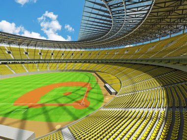 Beyzbol Stadyumu sarı koltuk ve VIP kutuları ile 3D render