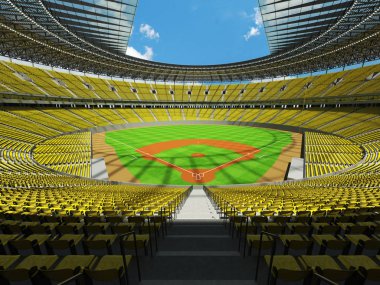 Beyzbol Stadyumu sarı koltuk ve VIP kutuları ile 3D render
