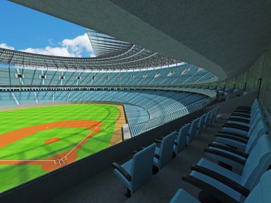 Beyzbol Stadyumu gökyüzü mavi koltuklar ve VIP kutuları 3D render