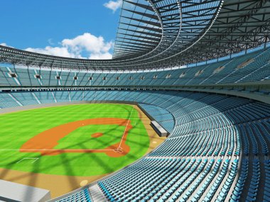 Beyzbol Stadyumu gökyüzü mavi koltuklar ve VIP kutuları 3D render