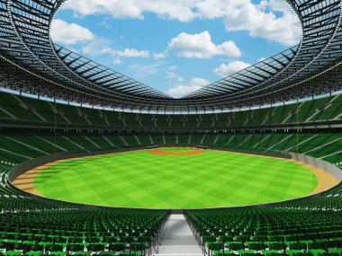 Beyzbol Stadyumu yeşil koltuklar ve VIP kutuları 3D render