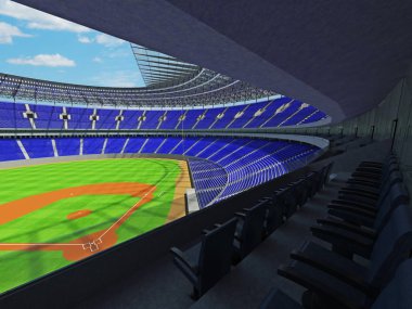 3D render mavi koltuklar ve VIP kutuları Beyzbol Stadyumu