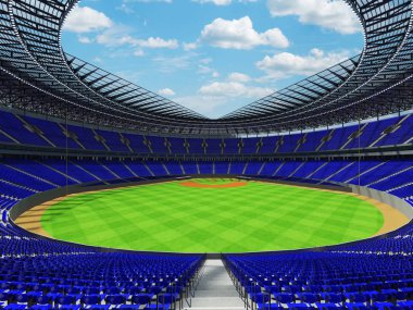 3D render mavi koltuklar ve VIP kutuları Beyzbol Stadyumu