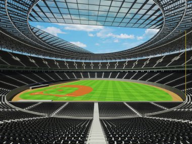 Beyzbol Stadyumu siyah koltuklar ve VIP kutuları 3D render