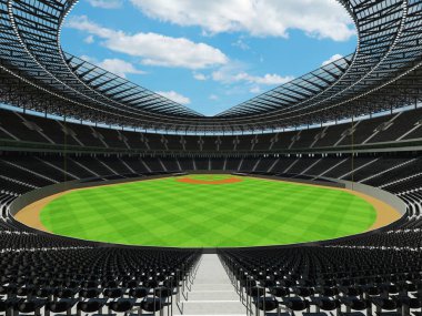 Beyzbol Stadyumu siyah koltuklar ve VIP kutuları 3D render