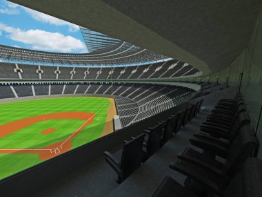 Beyzbol Stadyumu siyah koltuklar ve VIP kutuları 3D render