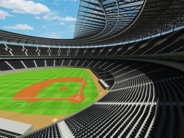 Beyzbol Stadyumu siyah koltuklar ve VIP kutuları 3D render