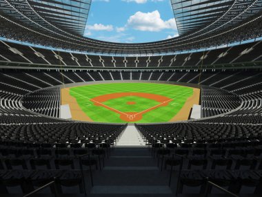 Beyzbol Stadyumu siyah koltuklar ve VIP kutuları 3D render
