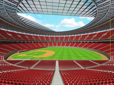 Beyzbol Stadyumu kırmızı koltuklar ve VIP kutuları 3D render