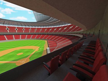 Beyzbol Stadyumu kırmızı koltuklar ve VIP kutuları 3D render