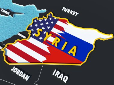 ABD ve Rusya Bayraklarda çakışma durumu Suriye ve harita üzerinde