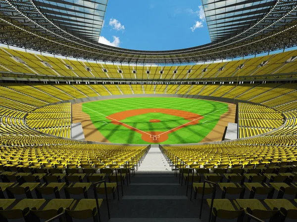 3D-візуалізація бейсбольного стадіону з жовтими сидіннями та VIP коробками — стокове фото