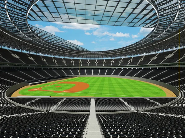 Beyzbol Stadyumu siyah koltuklar ve VIP kutuları 3D render — Stok fotoğraf
