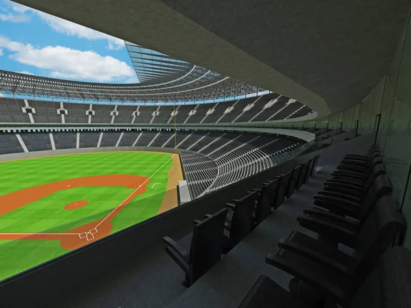 3D-візуалізація бейсбольного стадіону з чорними сидіннями та VIP коробками — стокове фото