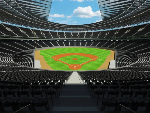 3D-візуалізація бейсбольного стадіону з чорними сидіннями та VIP коробками — стокове фото