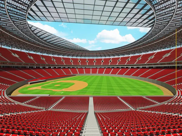 Beyzbol Stadyumu kırmızı koltuklar ve VIP kutuları 3D render — Stok fotoğraf