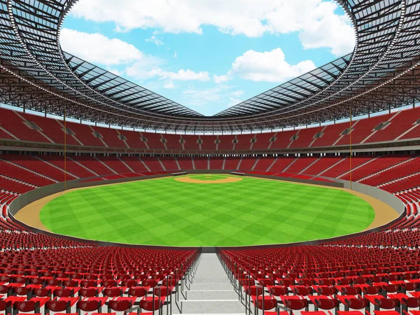 3D render baseball stadion med röda säten och VIP-boxar — Stockfoto